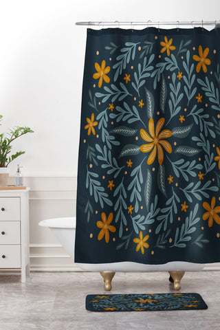 Angela Minca Circular flowers and branches Shower Curtain And Mat