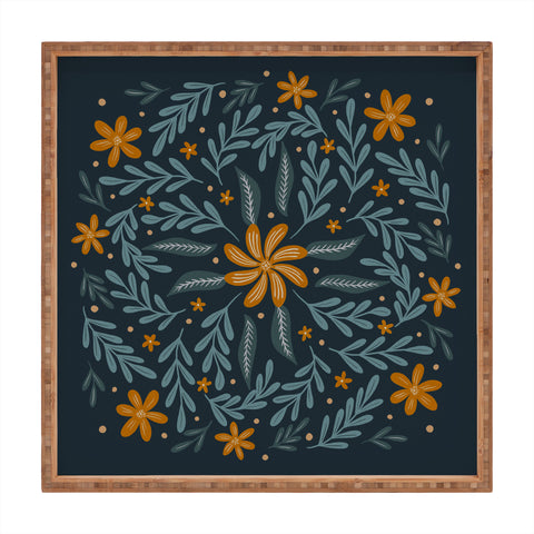 Angela Minca Circular flowers and branches Square Tray