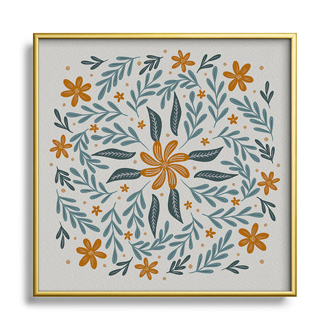 Angela Minca Circular flowers branches Square Metal Framed Art Print