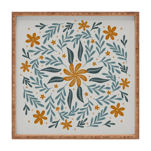 Angela Minca Circular flowers branches Square Tray