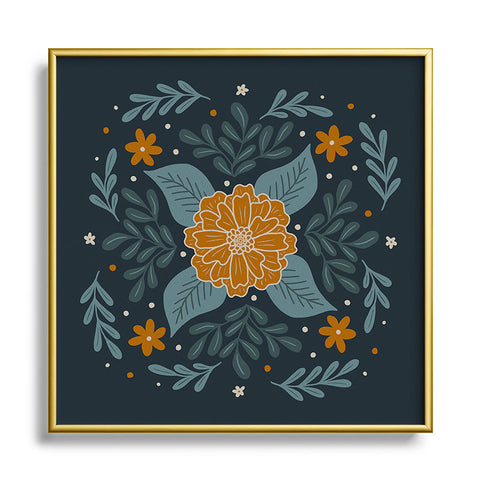 Angela Minca Circular flowers Square Metal Framed Art Print