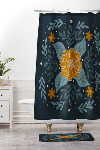 Angela Minca Circular flowers Shower Curtain And Mat