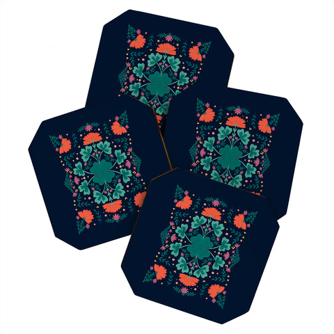 Angela Minca Clovers and flowers Coaster Set
