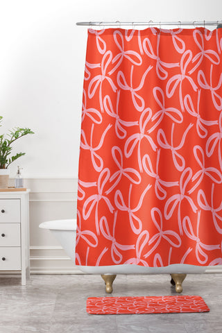 Angela Minca Cute textured coquette bows Shower Curtain And Mat
