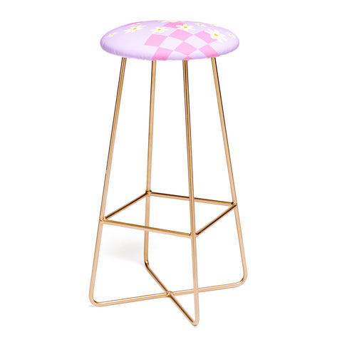 Angela Minca Daisies and grids pink Bar Stool