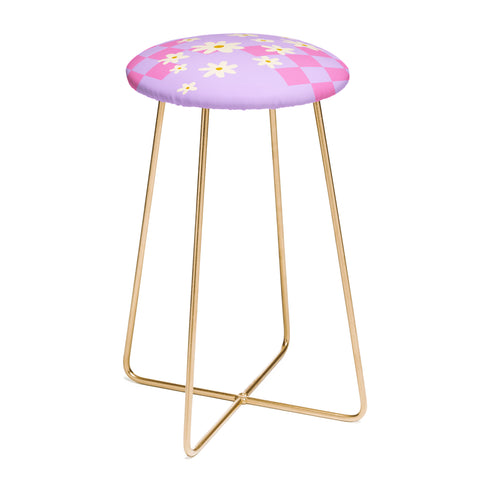 Angela Minca Daisies and grids pink Counter Stool