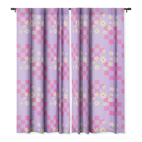 Angela Minca Daisies and grids pink Blackout Window Curtain