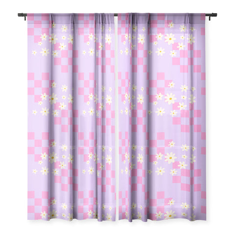 Angela Minca Daisies and grids pink Sheer Window Curtain