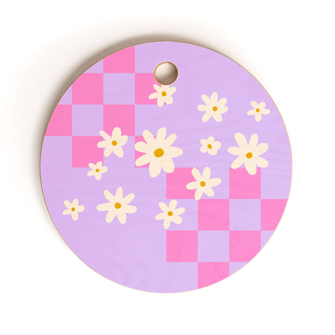 Angela Minca Daisies and grids pink Cutting Board Round