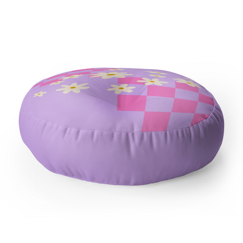 Angela Minca Daisies and grids pink Floor Pillow Round