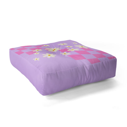 Angela Minca Daisies and grids pink Floor Pillow Square