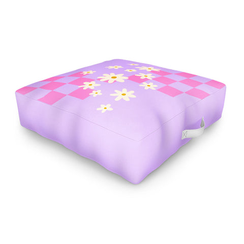 Angela Minca Daisies and grids pink Outdoor Floor Cushion