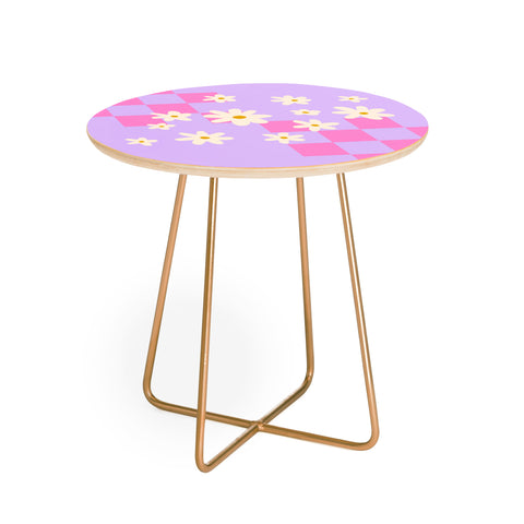 Angela Minca Daisies and grids pink Round Side Table