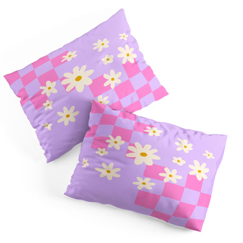 Angela Minca Daisies and grids pink Pillow Shams
