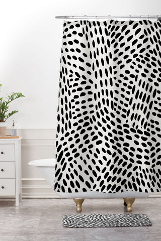 Angela Minca Dot lines black and white Shower Curtain And Mat