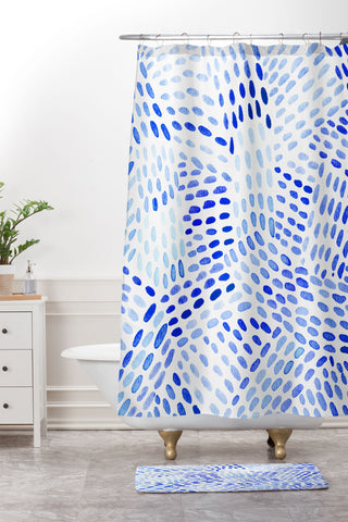 Angela Minca Dot lines blue Shower Curtain And Mat