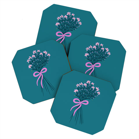Angela Minca Floral bouquet with a bow Coaster Set