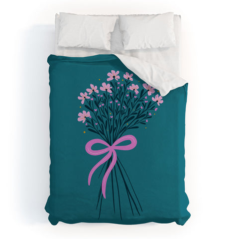 Angela Minca Floral bouquet with a bow Duvet Cover