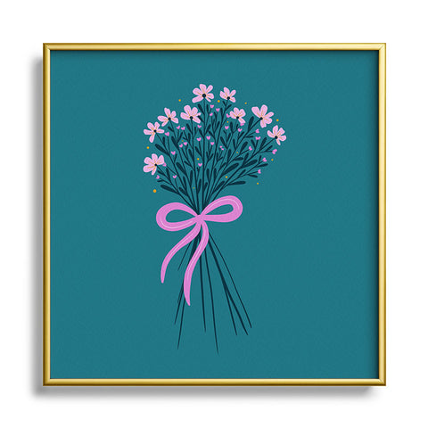 Angela Minca Floral bouquet with a bow Square Metal Framed Art Print
