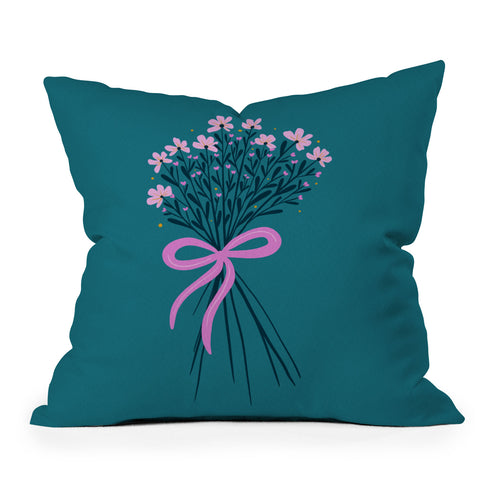 Angela Minca Floral bouquet with a bow Outdoor Throw Pillow