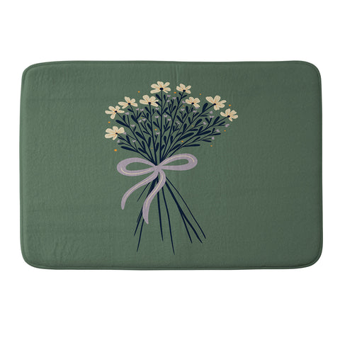 Angela Minca Floral bouquet with bow green Memory Foam Bath Mat