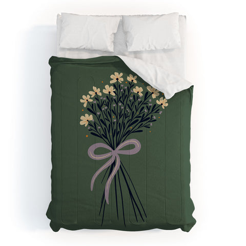 Angela Minca Floral bouquet with bow green Comforter