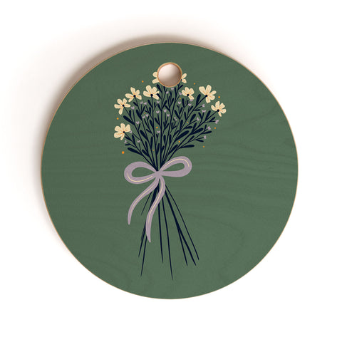 Angela Minca Floral bouquet with bow green Cutting Board Round