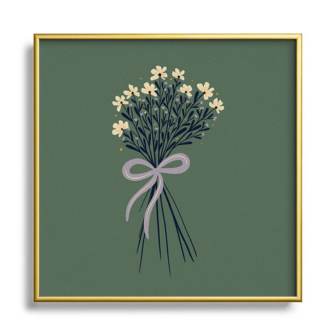 Angela Minca Floral bouquet with bow green Square Metal Framed Art Print
