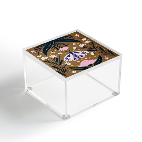 Angela Minca Folk Art Moth Golden Brown Acrylic Box