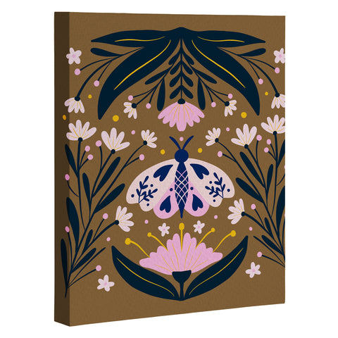 Angela Minca Folk Art Moth Golden Brown Art Canvas