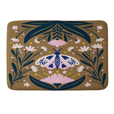 Angela Minca Folk Art Moth Golden Brown Memory Foam Bath Mat