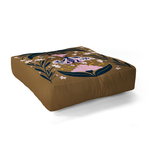 Angela Minca Folk Art Moth Golden Brown Floor Pillow Square