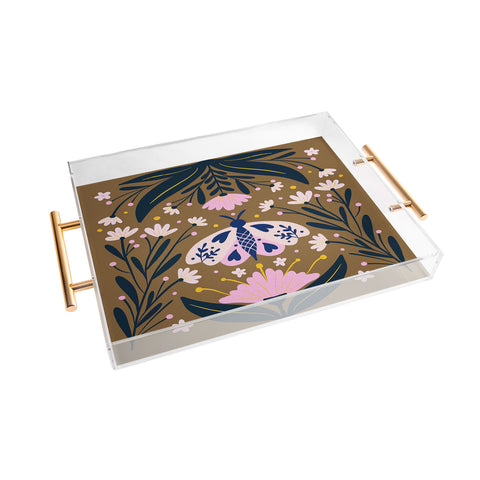 Angela Minca Folk Art Moth Golden Brown Acrylic Tray