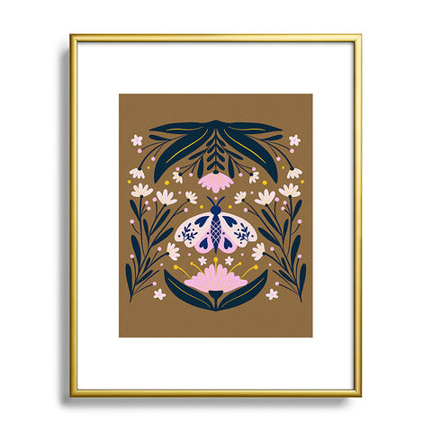 Angela Minca Folk Art Moth Golden Brown Metal Framed Art Print