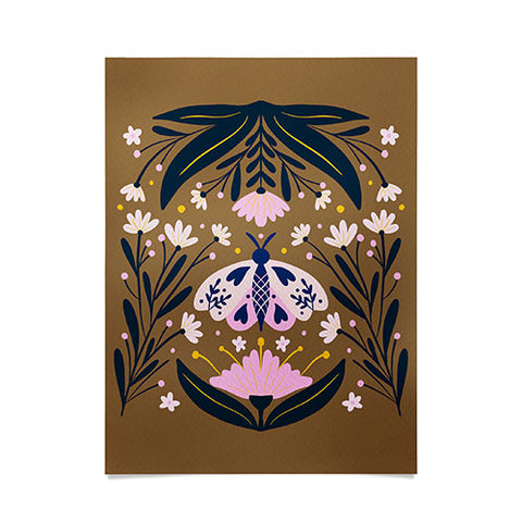 Angela Minca Folk Art Moth Golden Brown Poster