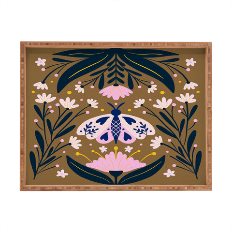 Angela Minca Folk Art Moth Golden Brown Rectangular Tray