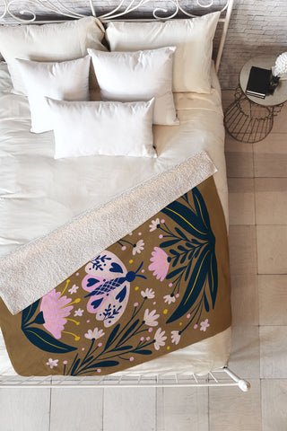 Angela Minca Folk Art Moth Golden Brown Fleece Throw Blanket