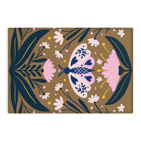 Angela Minca Folk Art Moth Golden Brown Outdoor Rug