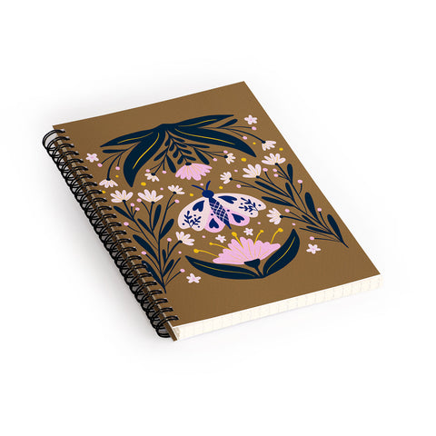 Angela Minca Folk Art Moth Golden Brown Spiral Notebook