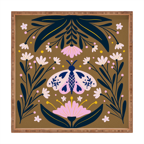 Angela Minca Folk Art Moth Golden Brown Square Tray