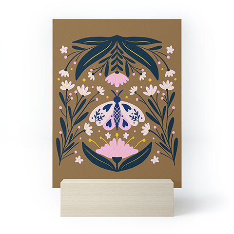 Angela Minca Folk Art Moth Golden Brown Mini Art Print