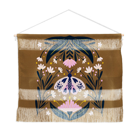 Angela Minca Folk Art Moth Golden Brown Wall Hanging Landscape