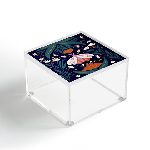 Angela Minca Folk Art Moth Orange Cream Acrylic Box