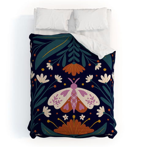 Angela Minca Folk Art Moth Orange Cream Comforter