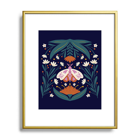 Angela Minca Folk Art Moth Orange Cream Metal Framed Art Print