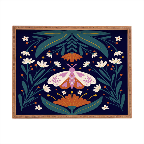 Angela Minca Folk Art Moth Orange Cream Rectangular Tray