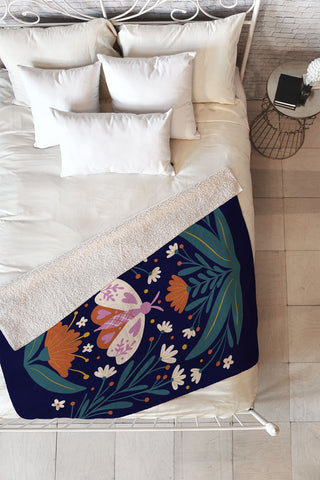 Angela Minca Folk Art Moth Orange Cream Fleece Throw Blanket