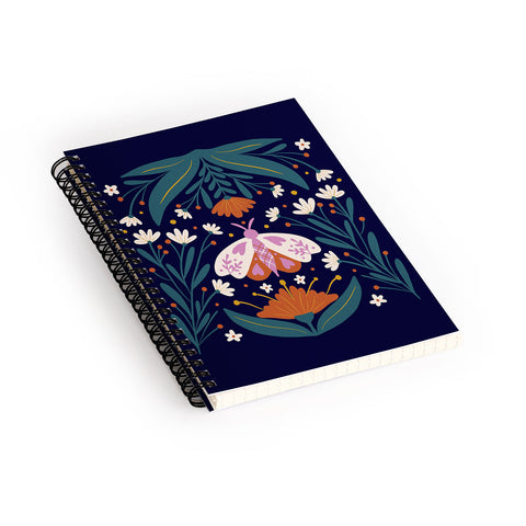 Angela Minca Folk Art Moth Orange Cream Spiral Notebook