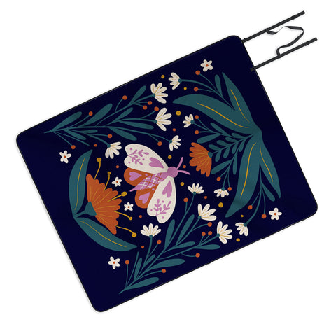 Angela Minca Folk Art Moth Orange Cream Picnic Blanket