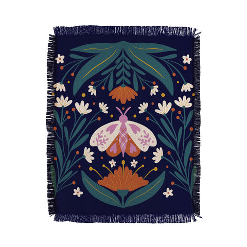 Angela Minca Folk Art Moth Orange Cream Throw Blanket